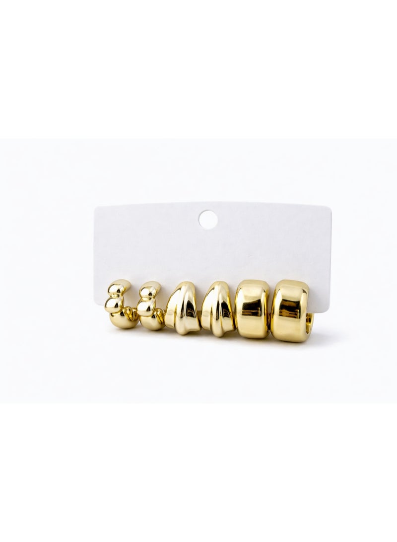 Gold-Tone Hoop Earrings Set for Women – 6 Pairs